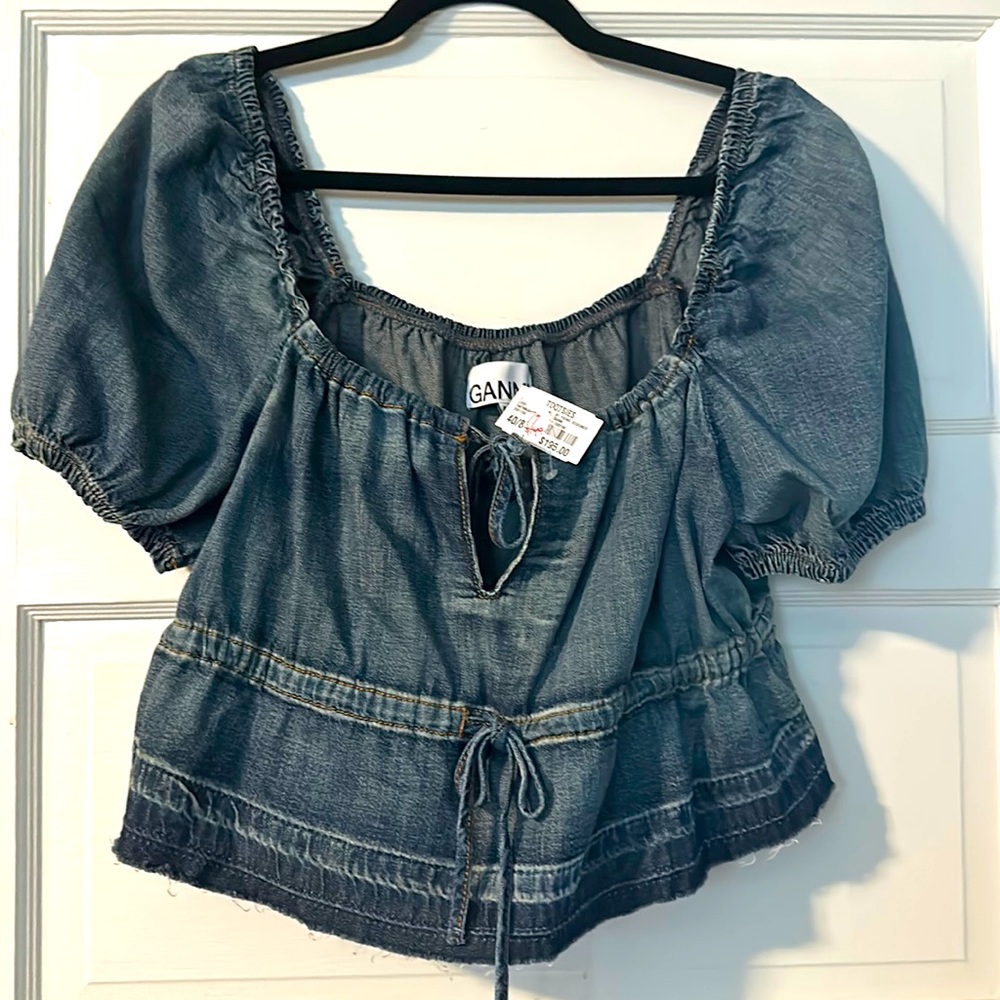 Ganni denim crop top NWT 8
